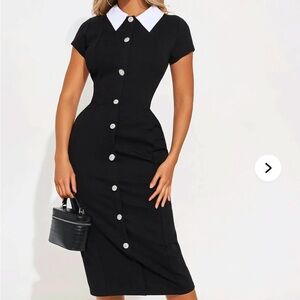 Fashionova Elegant Black Button-Down Dress